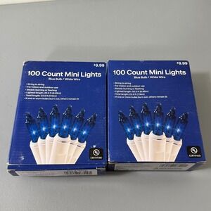 100 Count Mini Christmas Lights Blue Bulb White Wire Indoor Outdoor CVS Set 2